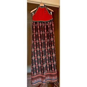Halter Maxi Dress Size S Boho Crochet Top Graphic Print Festival Wear Forever 21